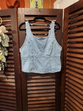 Denim Crop Tank Top - Light Blue